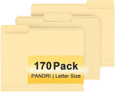 File Folder, 170 Pack File Folder, 1/3 Cut Tab, Letter Size, Filing Folder for