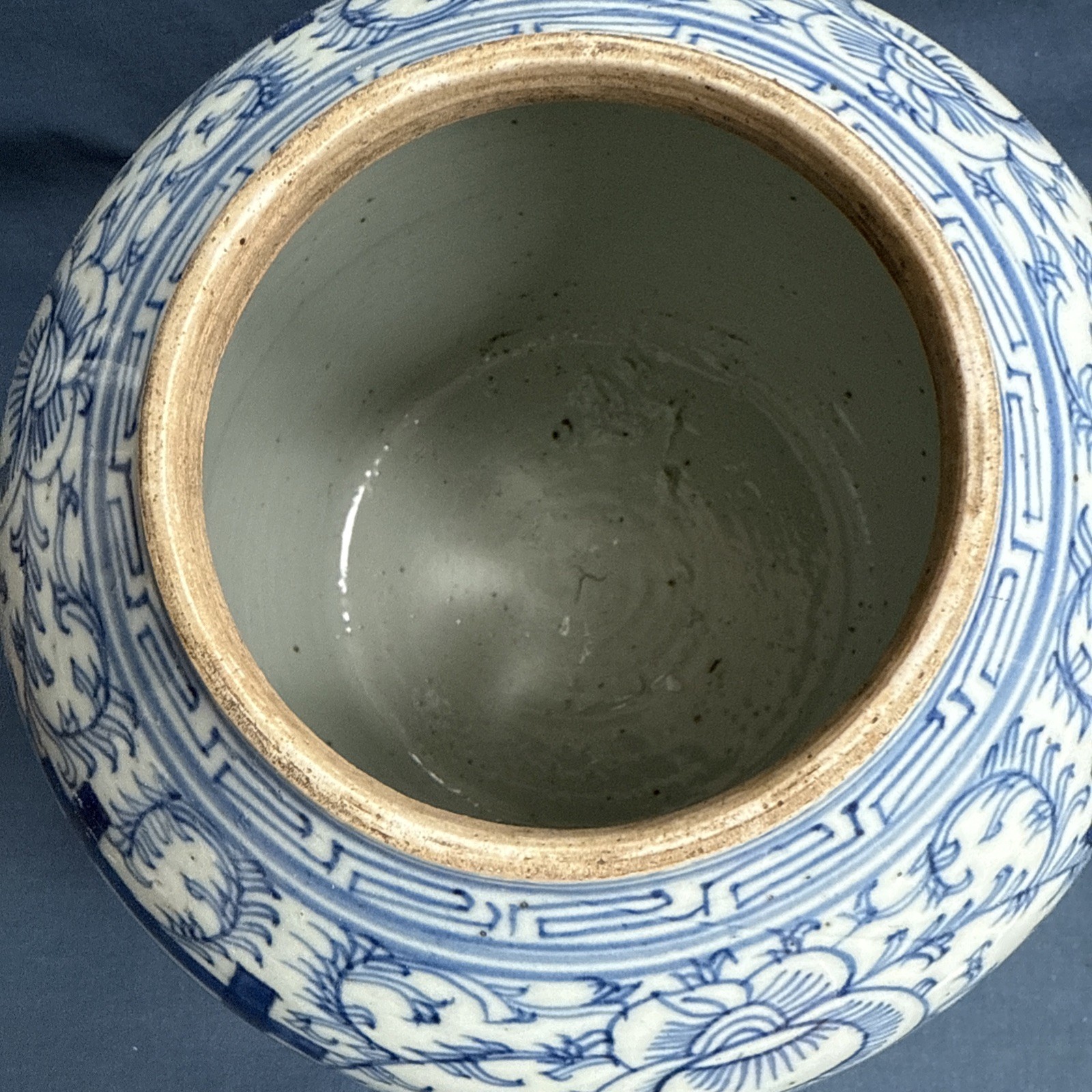 Antique Chinese Double Happiness Blue & White Porcelain Ginger Jar with Lid