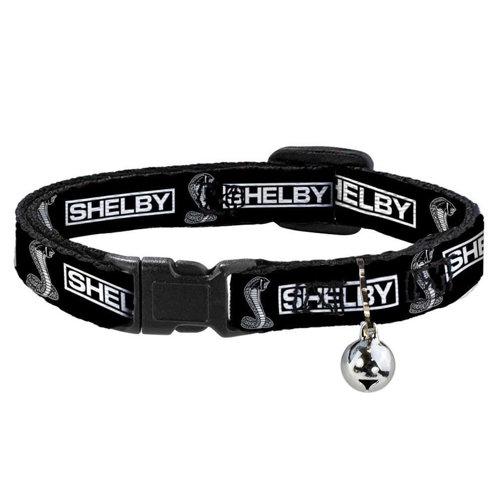 Cat Collar Breakaway with Bell SHELBY Box Logo and Super Snake Cobra Black/White