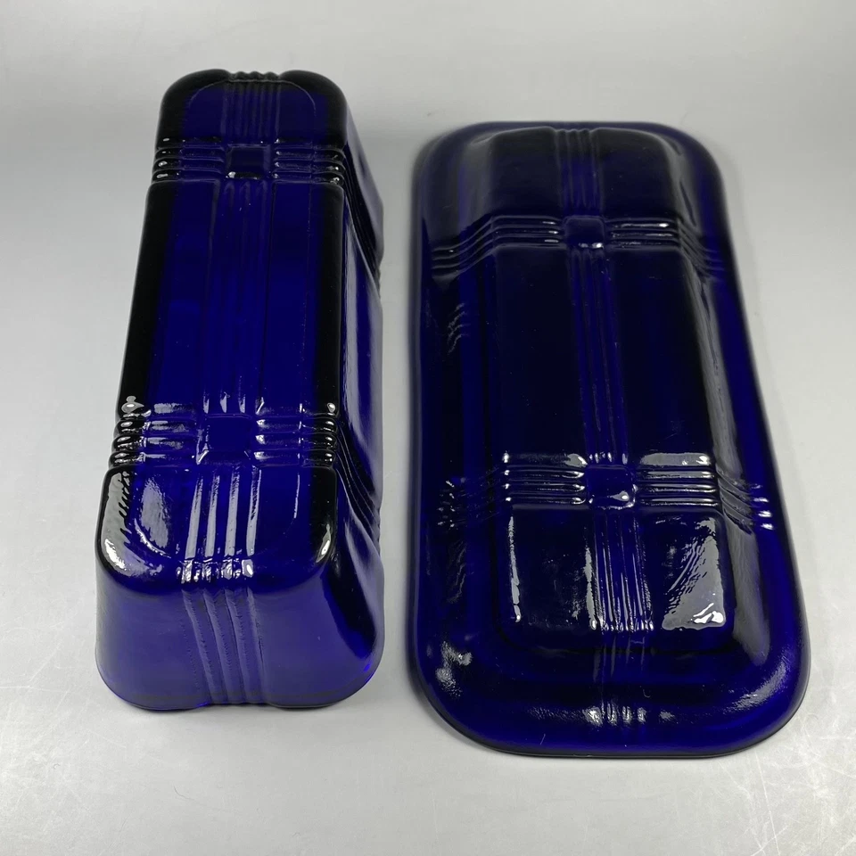 Plato de mantequilla de vidrio de cobalto entrecruzado de la era de la depresión Hazel-Atlas de colección ~ ¡Bonito! Foto 4 de 4