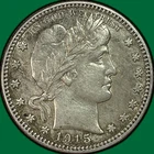1915-D Barber Quarter Almost Uncirculated AU Coin, Cleaned #40457