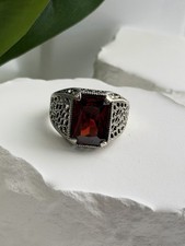 Men's 925 Sterling Silver Garnet Ring Size 12