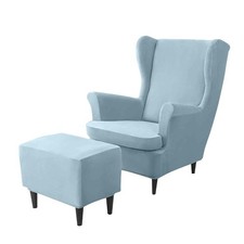Cover for wing chair + stool, light blue, velour, new