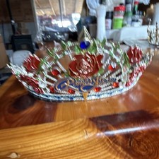SWEETV Red Rose Crown Tiara with Colored Stones for Beauty Pageant Women
