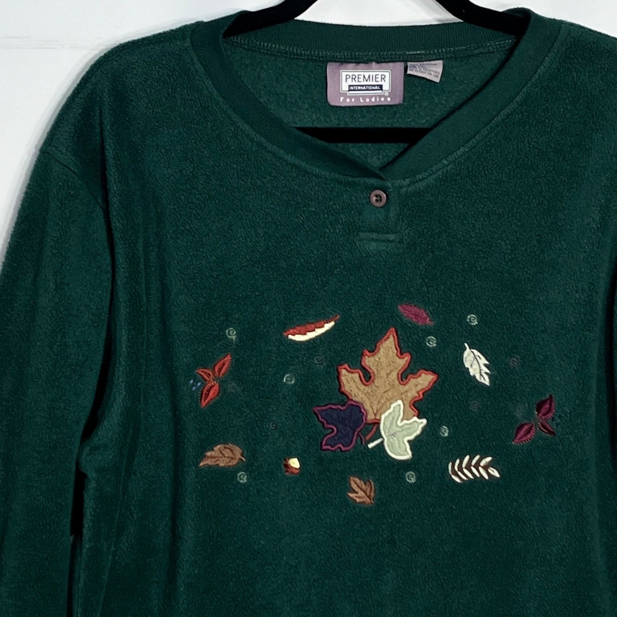 Premier International Women XL Forest Green Fleece Henley Autumn Leaf Sweatshirt View 4