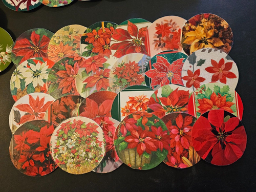 PLACEMATS Place Mats Lot 12 Handmade Laminated Circles of Christmas Card Prints - Picture 4 of 14
