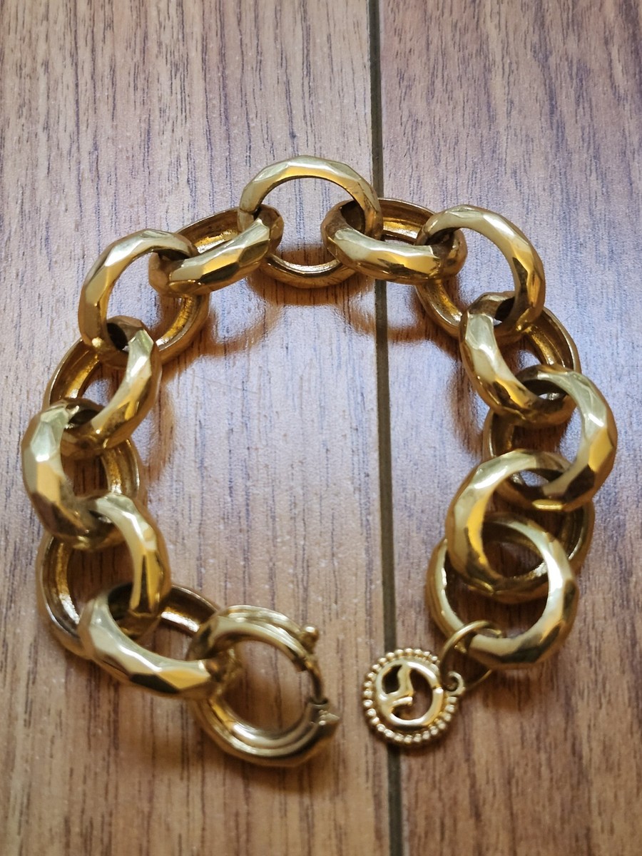 【VINTAGE HOLLYWOOD】Matte Classic Chain Bracelet Vintage 80s St John's Gold Tone Faceted Statement Chunky