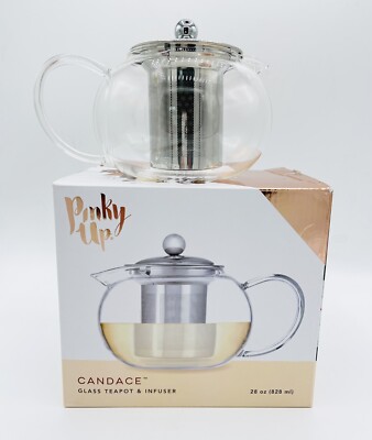Pinky Up Candace Glass Teapot & Metal Infuser 28oz Capacity Loose Leaf Blooming