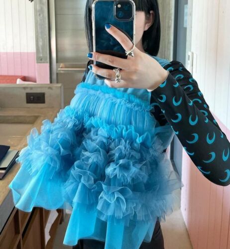 Noir Kei Ninomiya Blue Ruffled Buckled Open Back Tulle Top M Comme Des Garçons - Afbeelding 1 van 12