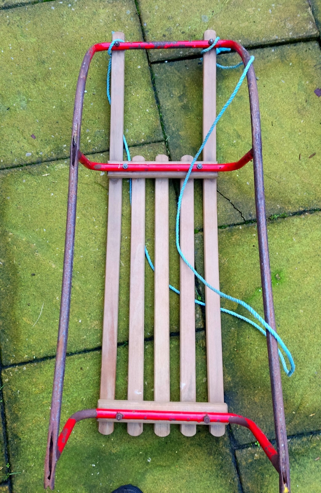 Vintage Snow Sledge Sleigh Sled Toboggan with Metal Runners & Wooden