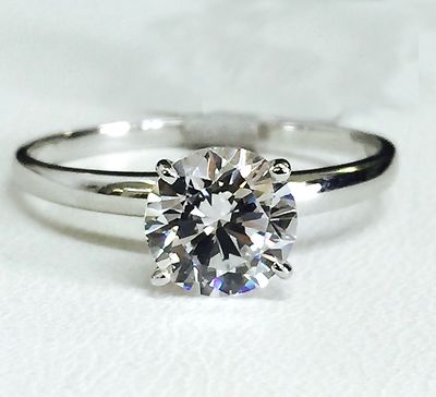 Solid 14K White Gold Cubic Zirconia Solitaire Engagement Ring - 6.5mm ...