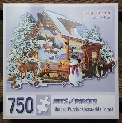 New 750 pc Jigsaw Shaped Puzzle by Cory Carlson ''Winter Cabin'' Bits And Pieces