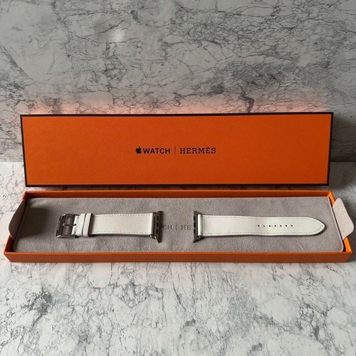 HERMES Apple Watch 45mm skórzany pasek biały srebrny sprzęt używany - Zdjęcie 18 z 20