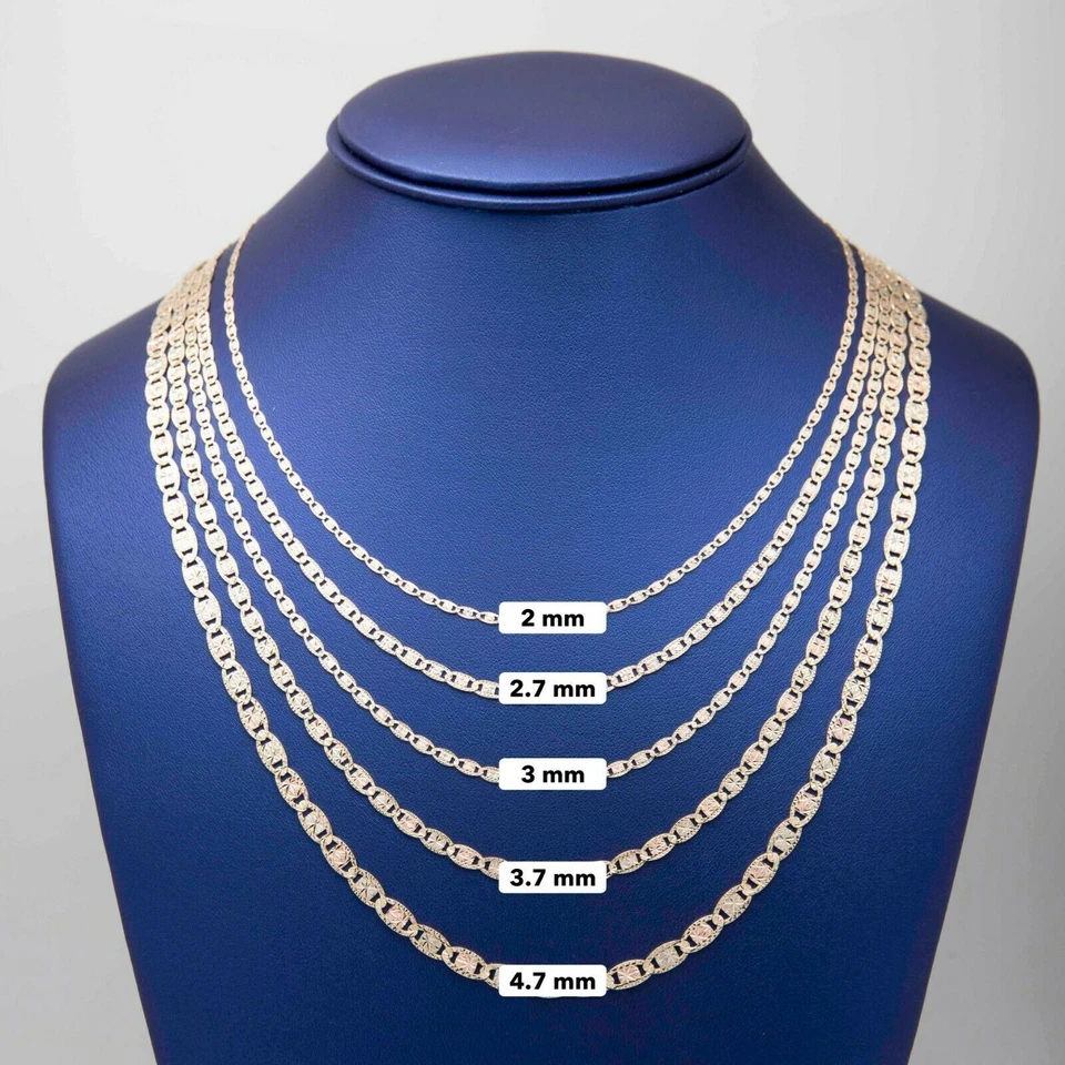 Diamond Cut Valentino Link Chain Necklace Real 10K Tri-Color Gold All Sizes - Image 2 of 4