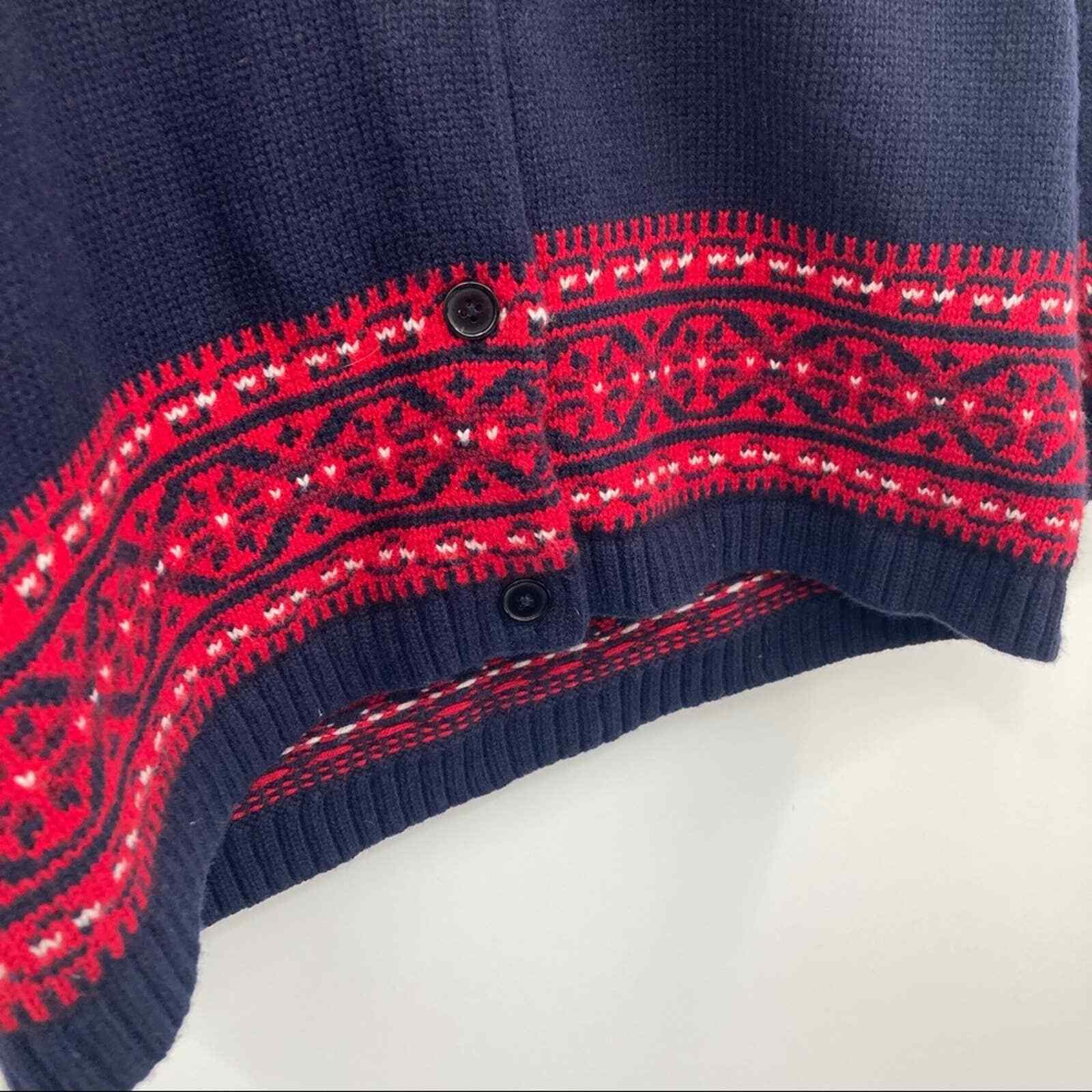 Talbots Fair Isle Lambswool Button Front Navy Red… - image 5