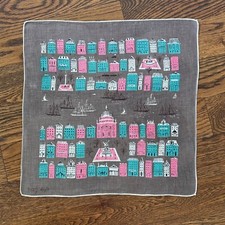    RARE TAMMIS KEEFE Vintage Linen Handkerchief Unused "RIVER CITY"
