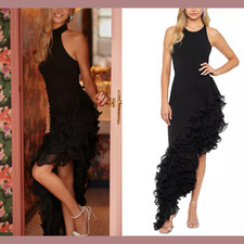 NWT 340 Betsy  Adam  8  Ruffle Detail Asymmetric Body-Con Ponte Gown J958