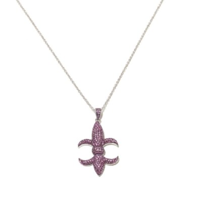 Damen Natürlicher Rosa Saphir Fleur-de-Lis Sterlingsilber Halskette, Neu