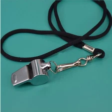 Soccer Referee Metal Whistle Black Cord Emergency Survival Extra Loud Whistle