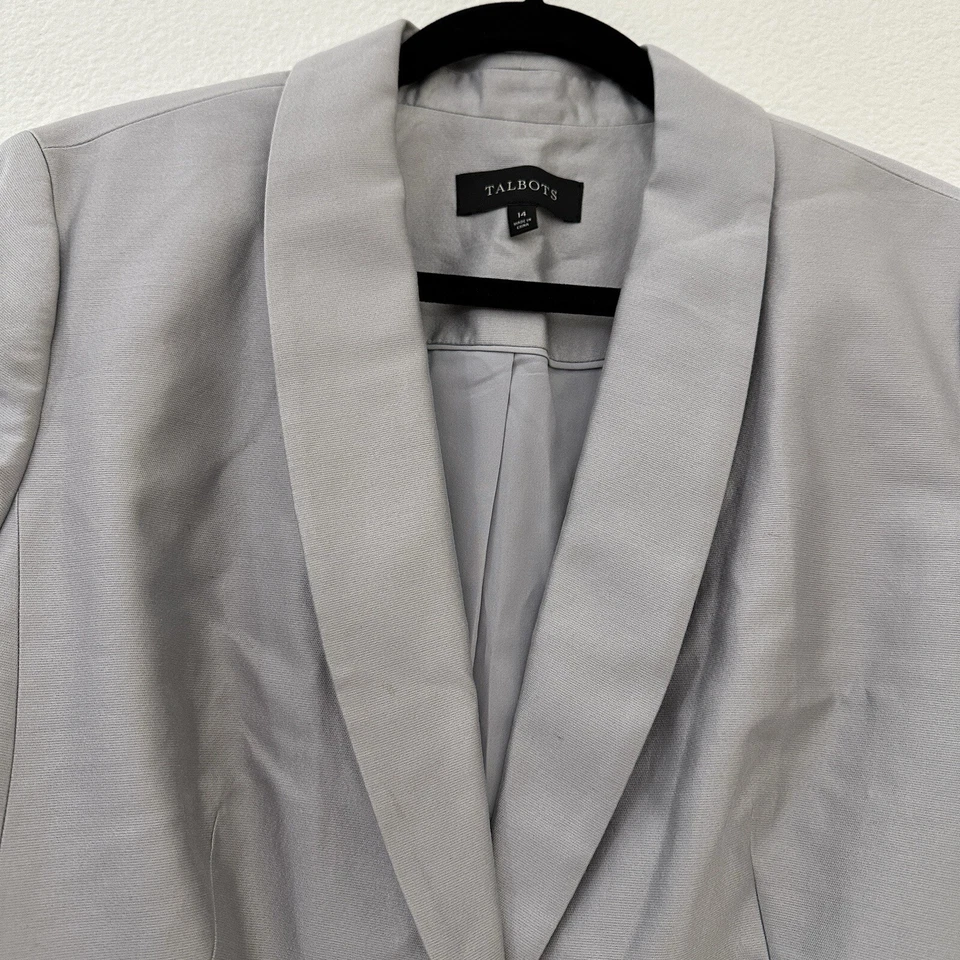 Chaqueta Blazer Talbots Gris Plata Metálica Carrera Talla 14 Mezcla de Algodón Seda Foto 3 de 4