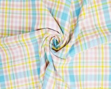Tartan Fabric - Pastel Pink Blue Tartan Check Polyviscose Craft Fabric Material