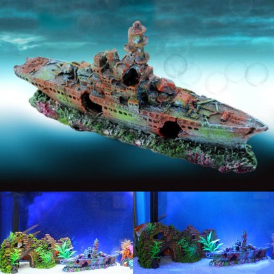 Aquarium Destroyer Navy War Boat Ship Wreck Fish Tank Cave