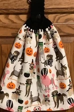 Double hanging kitchen towel Halloween dogs crocheted Black  top