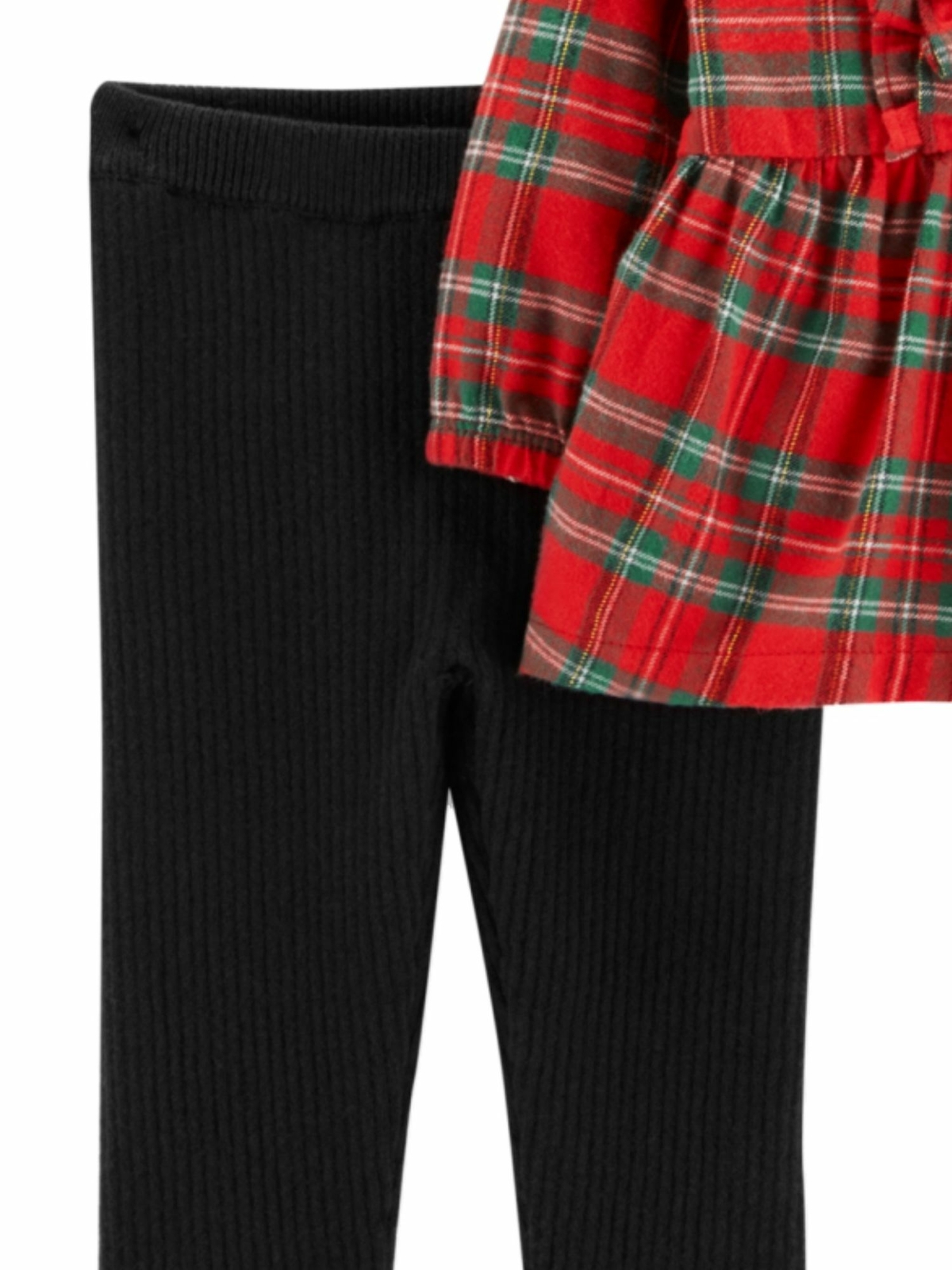 Carters Infant Girls Red & Greed Plaid Top & Ribbed Black Legging Set image 3