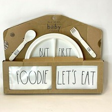 Rae Dunn Magenta Baby Dish Set Foodie 5 Piece Set Bib Bodysuit Plate Utensils