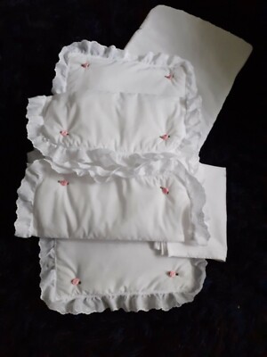 Bettwäsche Set für Silver Cross Puppen Zwillingskinderwagen weiß mit Broderie Anglais Borte