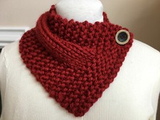 Hand Knit Spicy Red Neck Warmer Scarf Wrap with Button Closure - Handmade