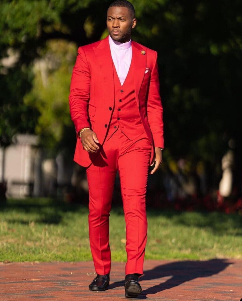 Men's Suit Red Peak Lapel Formal Dinner Groom Party Prom Tuxedo
