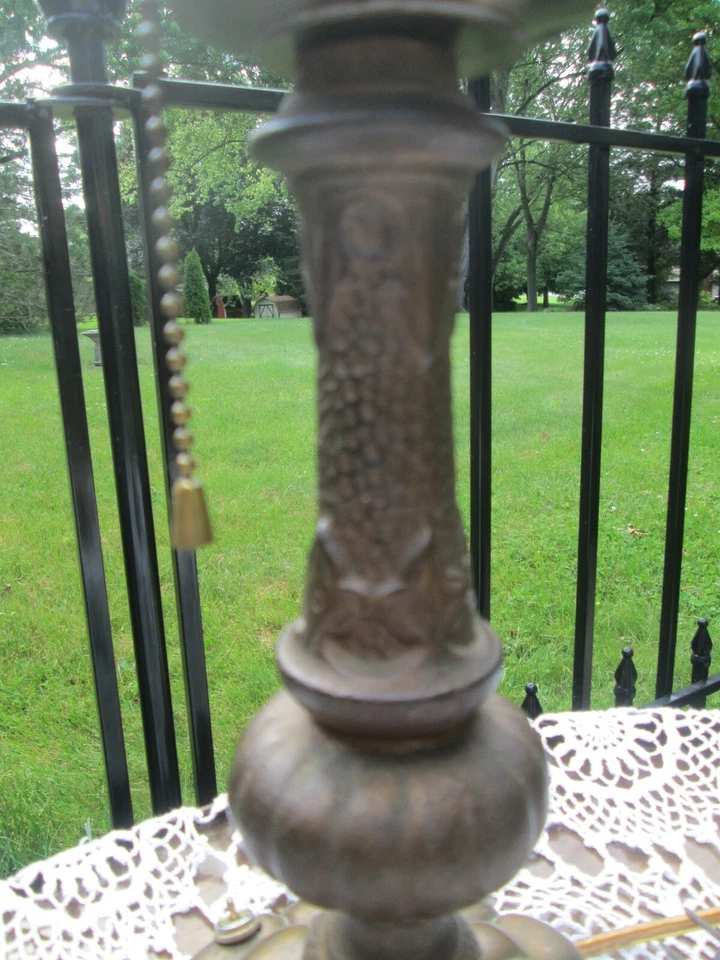 Antigua Artesanía Acabado Bronce Hierro Fundido Lámpara Chimenea Globo Tirar Cadena 13" Foto 2 de 4