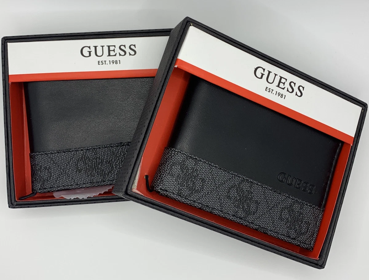 GUESS Los Angeles 220091 Genuine Men BLACK Leather BILLFOLD Wallet Valet