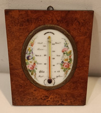 ANTICO TERMOMETRO/BAROMETRO IN PORCELLANA DIPINTA A MANO, FRANCESE, FINE 1800