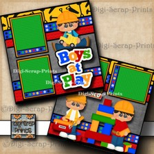 BOYS AT PLAY 2 premade scrapbook pages paper piecing layout LEGO DIGISCRAP A0117