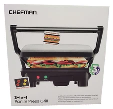 Chefman 3-in-1 Electric Indoor Panini Press Grill Opens Flat for Grilling NEW
