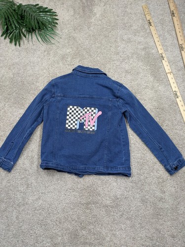 MTV Music Television Jean Jacket Girls L Large Blue Button Down Denim Cotton