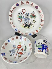 Vtg 3pc Set STAVANGERFLINT Ceramic Plate Bowl Mug Children School Cat Norway MCM