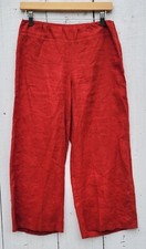 Eileen Fisher Wide Leg High Rise Crop 100 Organic Linen Red Pants Petite Sz PP