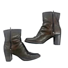 Clarks Womens  Ankle Boots 6.5 M Brown Leather Side Zip 3" Booties