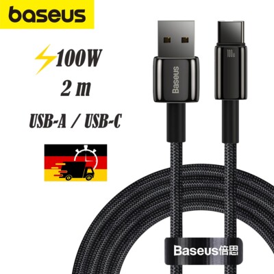 Kabel Baseus Tungsten Gold USB-A zu USB-C 100W 480MB/S Schnellladenkabel 2m