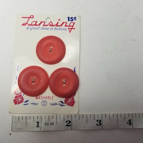 Vintage Lansing Buttons Two Hole Flat New Old Stock Red Circle MCM - Picture 5 of 5
