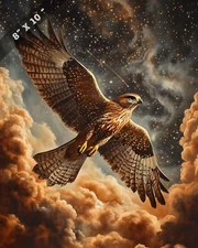 8x10 Matte Print Majestic Hawk Soaring through Nebula Clouds