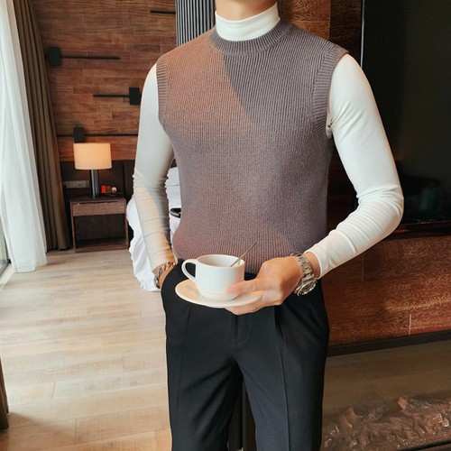 Men's Clothing Sleeveless Thick Line Sweater Vest Round Neck Pullover Knitted w - Bild 9 von 10