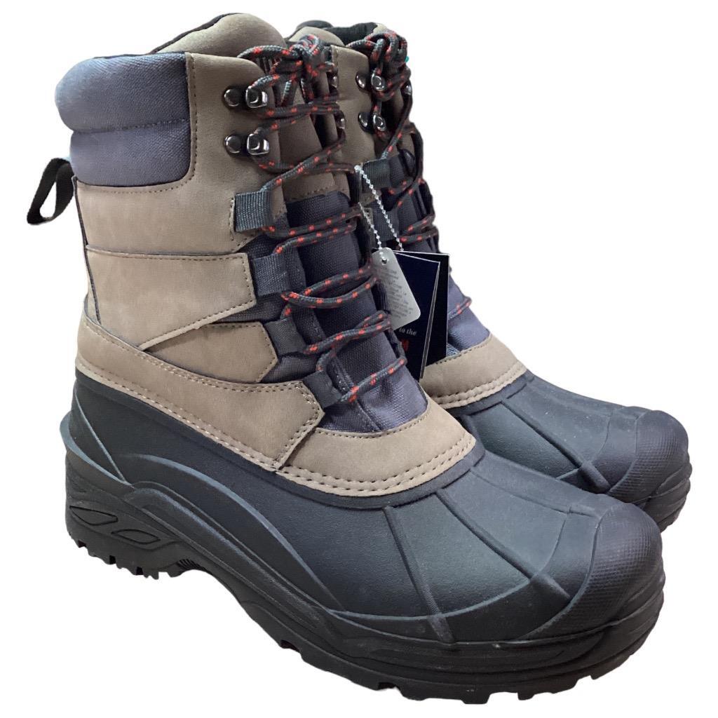 Khombu Mens Size 10 Tan Waterproof Snow Boots with Thermolite Vegan Faux Suede Lace Up Design-image