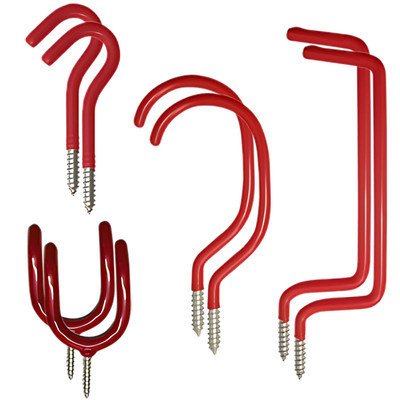 Einschraubbare Garagenhaken Set, rot PVC beschichtet, Werkzeug Fahrrad Schuppen Aufbewahrung Wand Decke