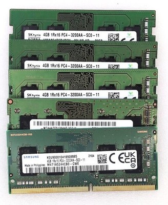 5 pc Lot 4GB DDR4-3200AA Laptop RAM - Samsung, Micro & SK Hynix