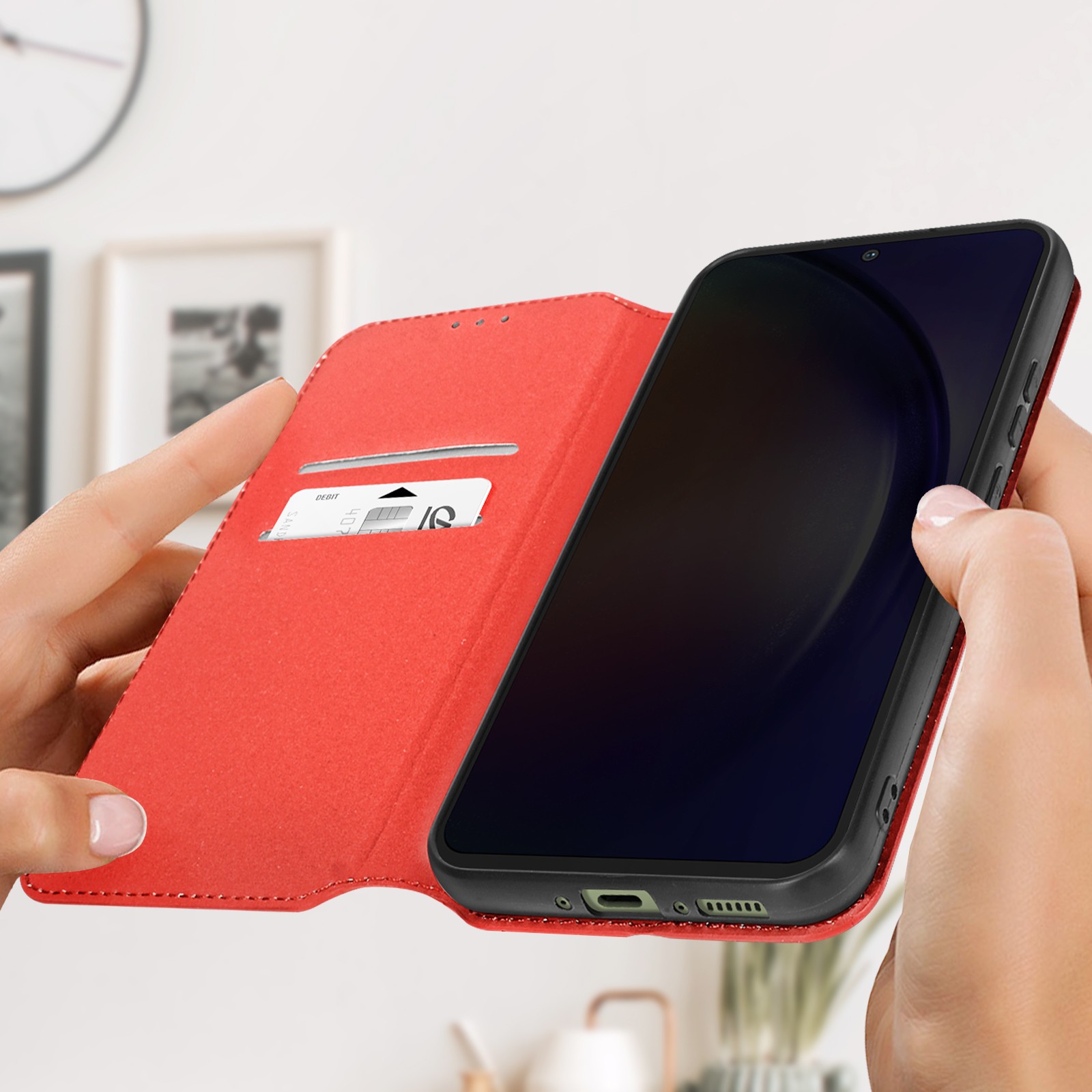 Housse Galaxy A54 5G rouge avec support vidéo et fermoir - 3
