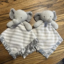 Cloud Island Elephant Lovey Security Blanket Gray White Satin Trim Target X2